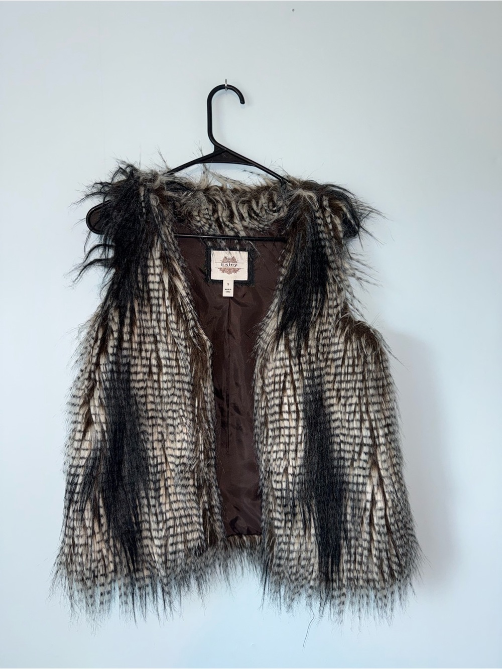 Esley Multitone Faux Fur Vest in Brown, Black and Cream